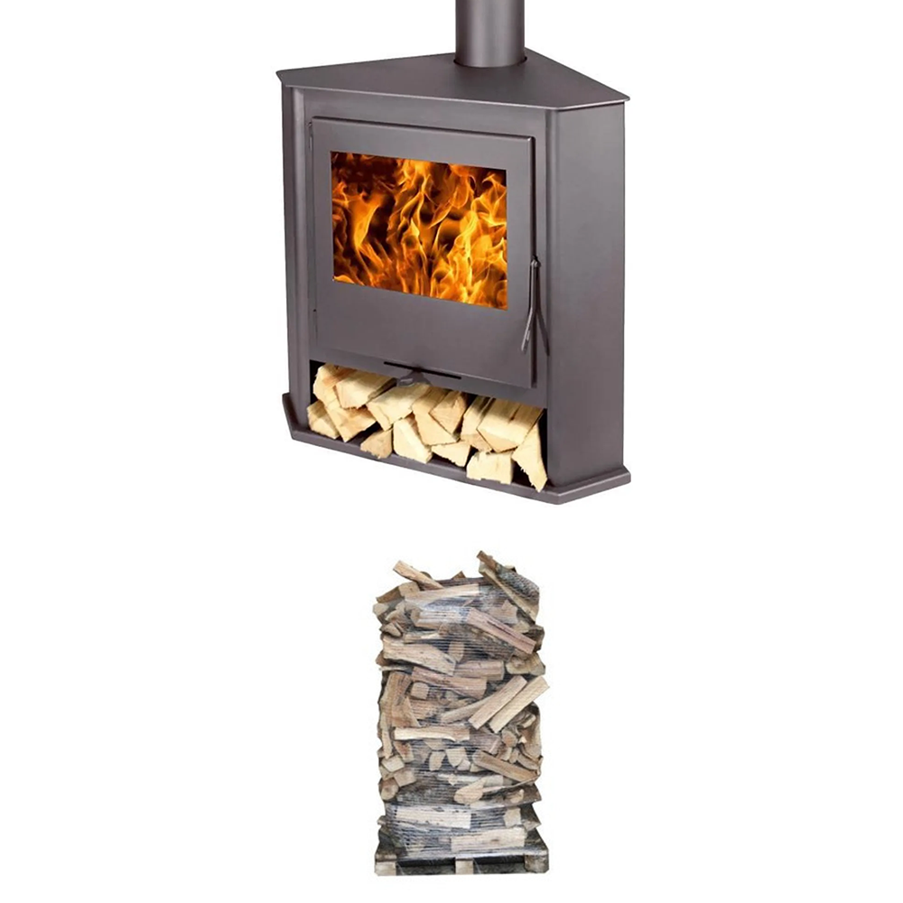 POÊLE D'ANGLE + Bois De Chauffage 33cm Chêne & Hêtre